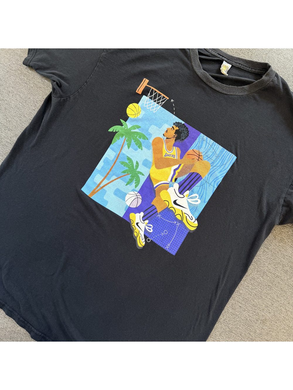 Men's Black Basketball Graphic T-Shirt with Lakers Design